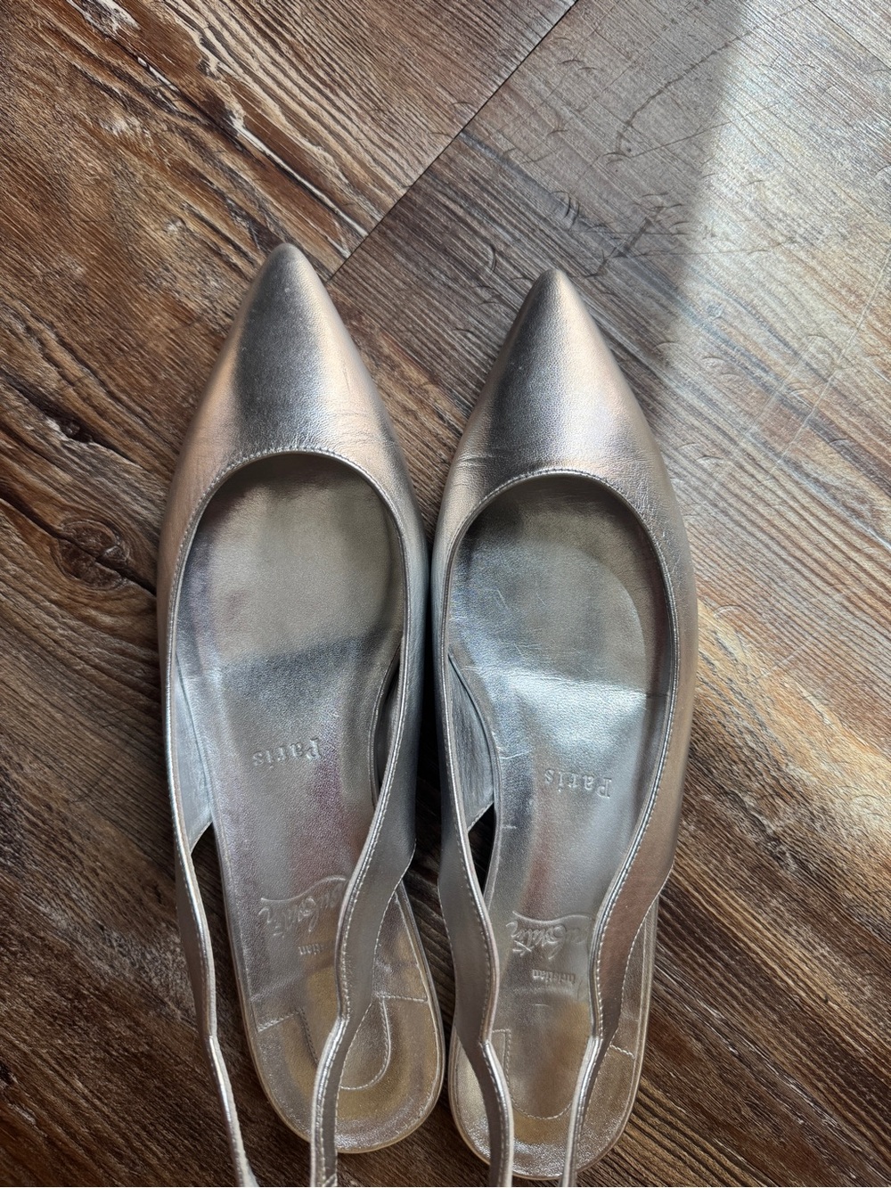 Christian Louboutin Silver Pointed Slingback Flats - Women's Metallic Leather - Picture 9 of 11